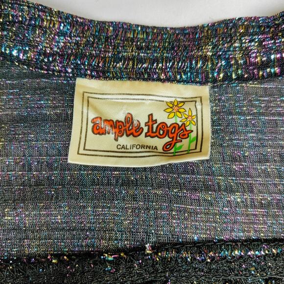 Vtg 70s Ample Togs Sparkly Rainbow Metallic Colorful Disco Glitter Blouse Large - Picture 7 of 10
